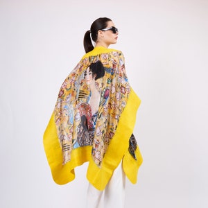 Handmade Silk Felted Women Poncho Yellow Gustav Klimt Lady with Fan Plus Size Luxury Wool Poncho Oversized Cardigan imagem 6