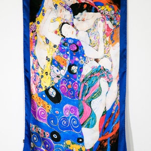 Foulard en soie pure, châle de demoiselle dhonneur, foulard en satin, foulard en soie, paréo, enveloppement, imprimé Gustav Klimt, châle de prière image 9