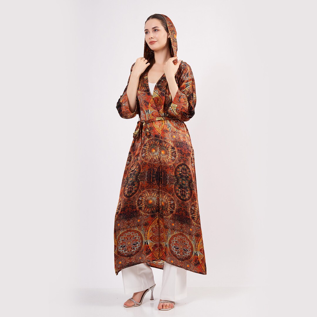 KIMONO TRIBALE LUNGO BOHO STAMPATO COTONE INDIANO TAGLIE FORTI - Foto 2