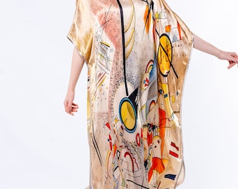 Oversized Silk Dress | Coverup Kandinsky Kaftan | Silk Dressing Gown | Wedding Guest Dress | Mulberry Silk | 1920s Dress | Bridgerton Dress