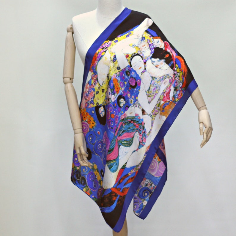 Foulard en soie pure, châle de demoiselle dhonneur, foulard en satin, foulard en soie, paréo, enveloppement, imprimé Gustav Klimt, châle de prière image 3