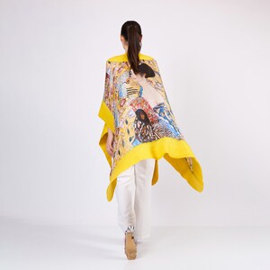 Handmade Silk Felted Women Poncho Yellow Gustav Klimt Lady with Fan Plus Size Luxury Wool Poncho Oversized Cardigan imagem 7