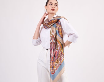 Large Size Silk Scarf Shawl | Big Size Wrap | High Quality Pure Silk Paisley (3) Shawl | Mulberry Silk Elegant Shawl