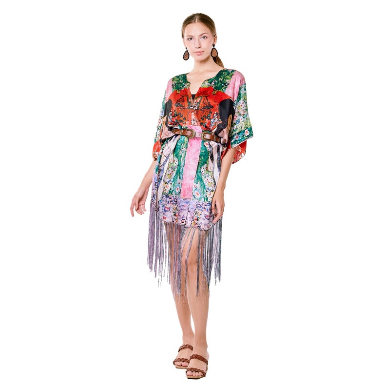 Pure Silk Kimono with Tassels Mulberry Silk Kaftan Silk Dressing Gown Gustav Klimt Adele Bloch Bauer image 1