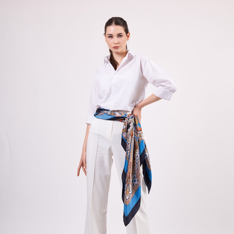Large Size Silk Scarf Shawl Big Size Wrap High Quality Pure Silk Paisley Shawl Blue Black Scarf for Women image 3