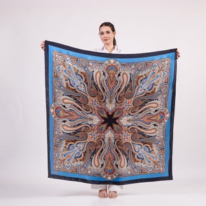 Large Size Silk Scarf Shawl Big Size Wrap High Quality Pure Silk Paisley Shawl Blue Black Scarf for Women image 2