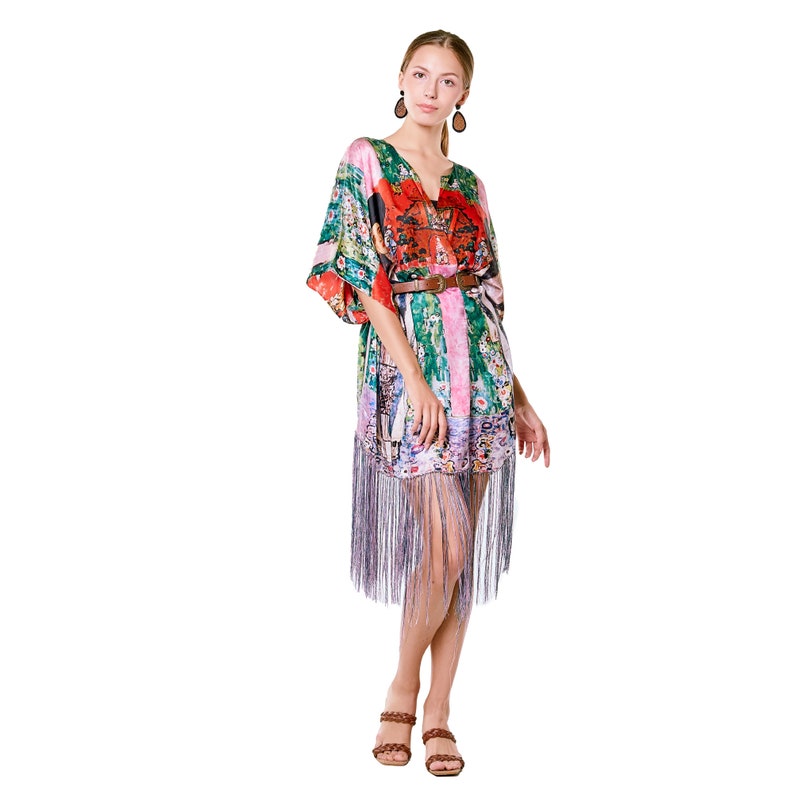 Pure Silk Kimono with Tassels Mulberry Silk Kaftan Silk Dressing Gown Gustav Klimt Adele Bloch Bauer image 3