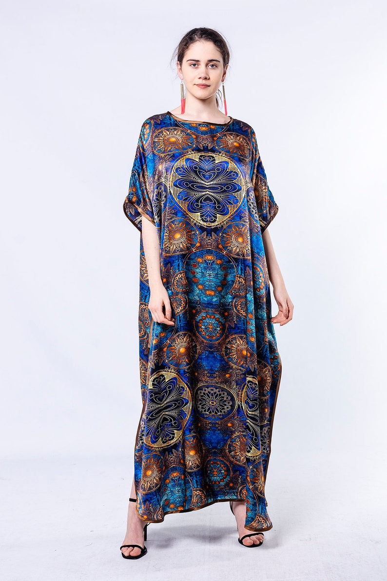 Mandala pattern pure silk long dress