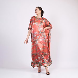Silk Slip Dress, Long Maxi Kaftan, Plus Size Caftan, Red Dress, %100 Mulberry Silk, Full Length Silk Caftan, Silk Beach Coverup