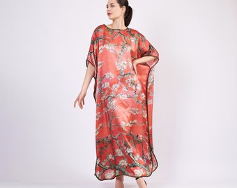 Silk Slip Dress, Long Maxi Kaftan, Plus Size Caftan, Red Dress, %100 Mulberry Silk, Full Length Silk Caftan, Silk Beach Coverup