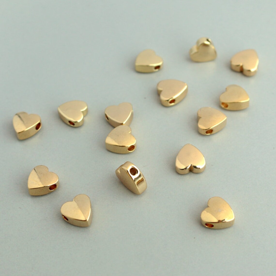 5pcs 14K Gold Plated Beads 8mm Heart Shape Beads Charm Etsy