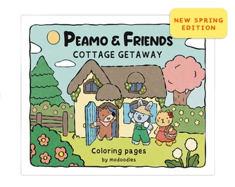 Livre de coloriage Peamo & Friends - Printemps 24' | Idée cadeau unique, coloration douce, cottagecore, kawaii