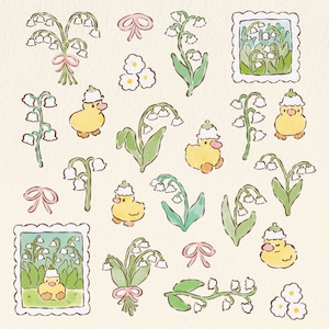 Lily of the Valley Stickers | Watercolor style, Clear, Matte, Ducklings, Ducks,Kawaii, Cottagecore