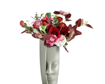 Ceramic Flower Vase Handcrafted Decorative Centerpiece Contemporary Porcelain Table Top Face Pottery