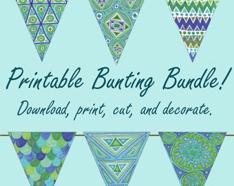 Printable Bunting BUNDLE! - Digital Download - Blue Design, digital banner, party decor, decorations, party, PB_007