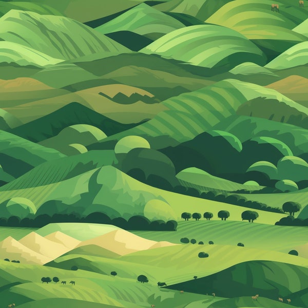 Green rolling hills seamless pattern