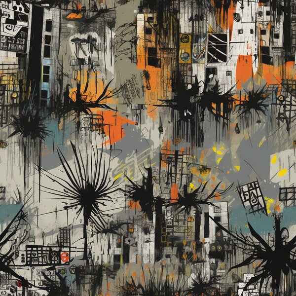 Basquiat-inspired Punk City: Chaotic Seamless Pattern for Unique Home Decor and Fashion Accessories