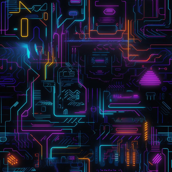 Neon Nights Cyberpunk Seamless Pattern - Digital Download