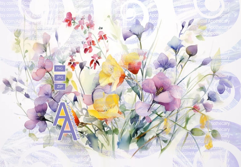 DIGITAL DOWNLOAD-Spring Wildflowers Vibrant Colors Watercolor, 20 oz Skinny Tumbler Wrap For Sublimation, Sublimation Floral Design, bouquet image 1