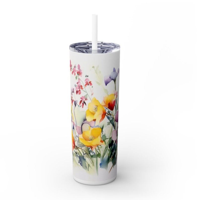 DIGITAL DOWNLOAD-Spring Wildflowers Vibrant Colors Watercolor, 20 oz Skinny Tumbler Wrap For Sublimation, Sublimation Floral Design, bouquet image 2