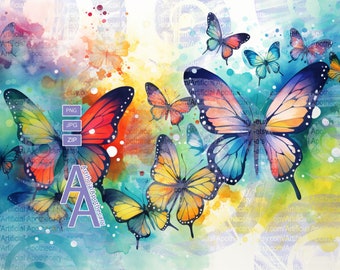 DIGITAL DOWNLOAD- butterflies, butterfly tumbler, Vibrant Colors Watercolor, 20 oz Skinny Tumbler Wrap Sublimation, Sublimation, colorful