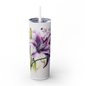 DIGITAL DOWNLOAD Purple Lilies Vibrant Colors Watercolor, 20 oz Skinny Tumbler Wrap Sublimation, Sublimation Floral Design, lily, lilies image 2