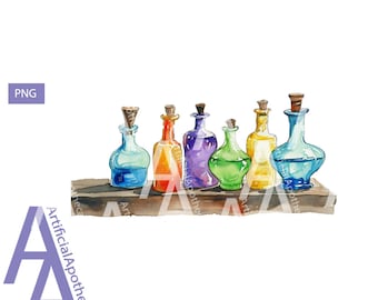 DIGITAL FILE- Apothecary shelf 3, potion, potion bottles, witch, witchy, herbalist, herbs, png, sublimation ready, sublimation, clip art,