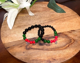 Black Onyx, Red Coral, Taiwan Jade | Beaded Bracelet 8/12mm | Handmade Men and Women Stretchy Bracelet | Genuine Gemstone | Healing Crystals