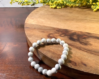 Matte White Howlite Beaded Bracelet 8mm | Handmade Men & Women Stretch Bracelet | Genuine Gemstone | Healing Crystals | Spiritual Bracelet