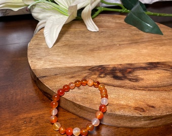 Carnelian Beaded Bracelet 8mm | Handmade Men & Women Stretch Bracelet | Genuine Gemstone | Healing Crystal Bracelet | Spiritual Bracelet