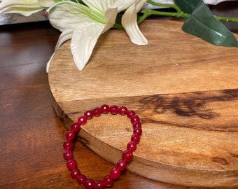 Ruby Jade Beaded Bracelet 8mm | Handmade Men and Women Stretch Bracelet | Genuine Gemstone | Healing Crystals | Spiritual