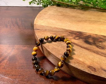 Yellow Tiger’s Eye Beaded Bracelet 8mm | Handmade Men & Women Stretch Bracelet | Genuine Gemstones | Healing Crystals | Spiritual Bracelet