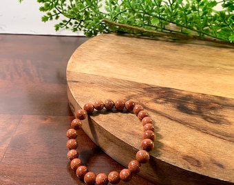 Goldstone Beaded Bracelet 8 mm | Handmade Men & Women Stretch Bracelet | Genuine Gemstone | Healing Crystal Bracelet | Spiritual Bracelet