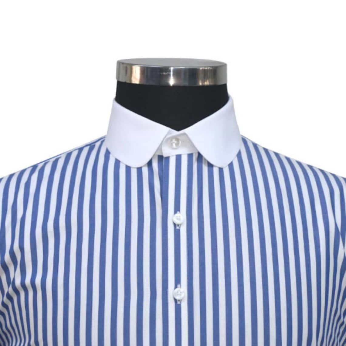 Penny Collar Men's Peaky Blinder shirt Navy Blue White | Etsy