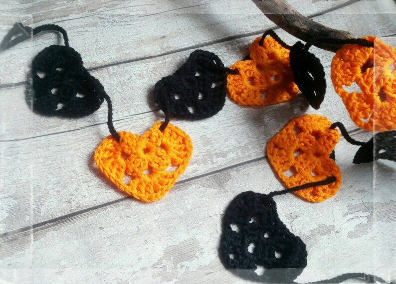 Crochet Bunting Garland Orange and Black Handmade,Crochet Halloween Bunting