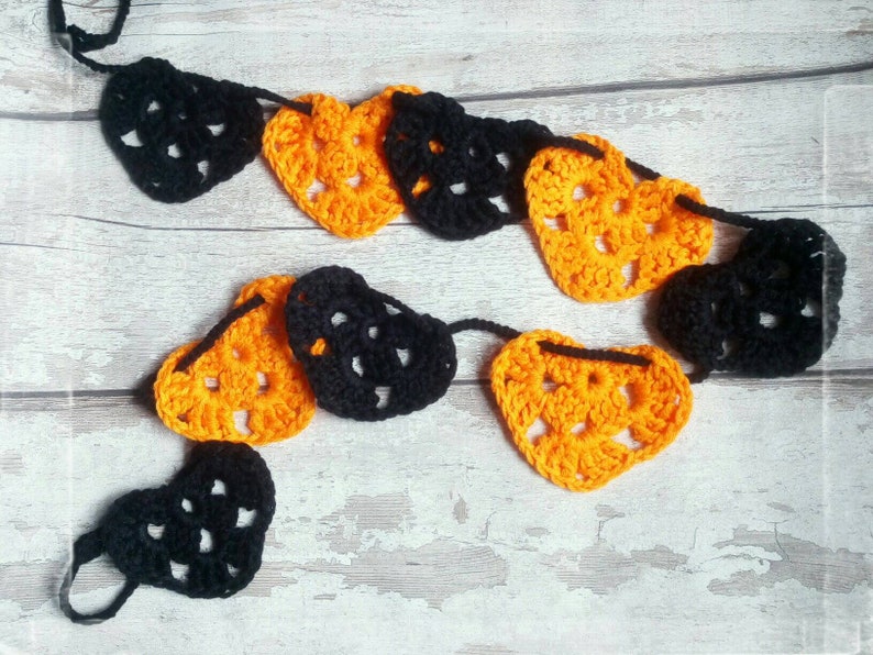 Crochet Bunting Garland Orange and Black Handmade,Crochet Halloween Bunting