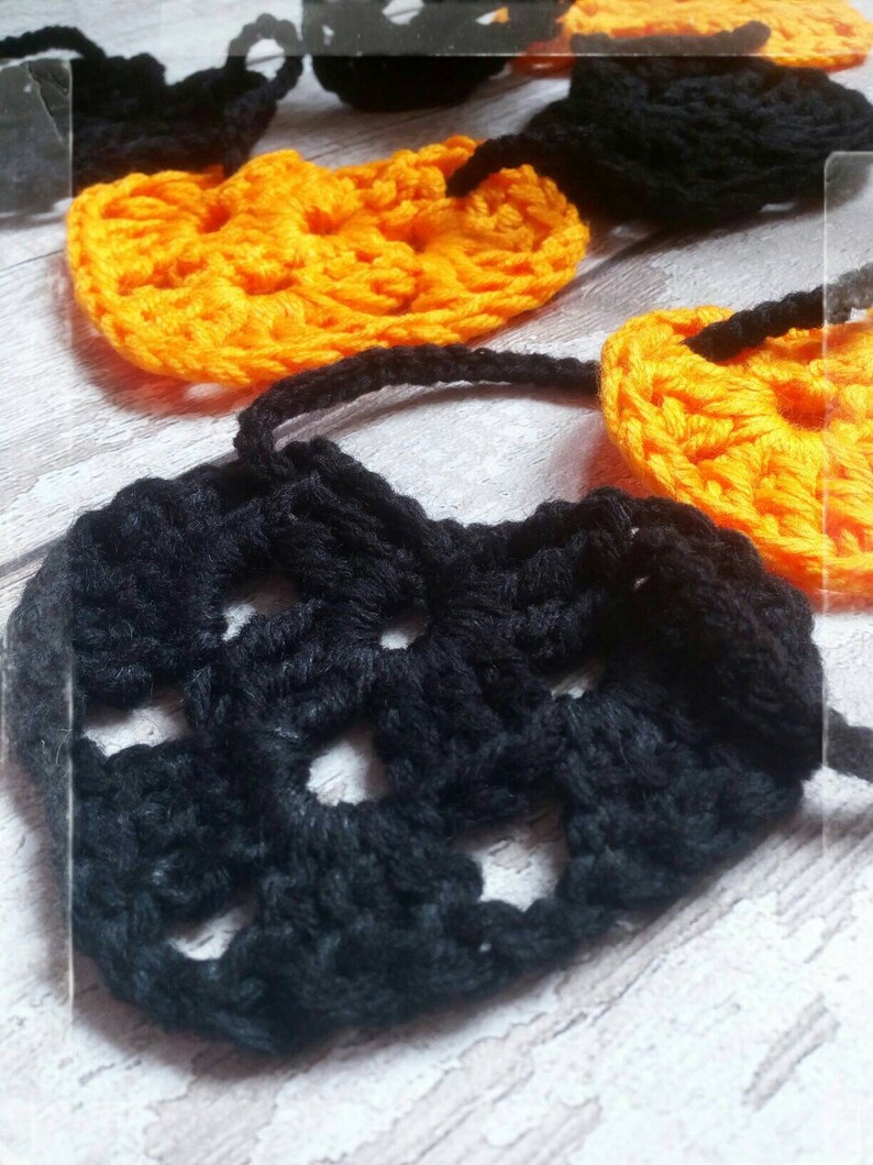 Crochet Bunting Garland Orange and Black Handmade,Crochet Halloween Bunting