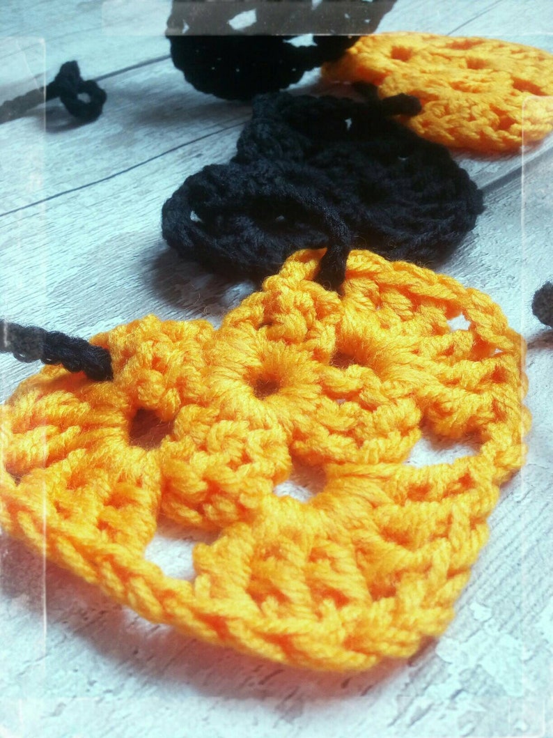 Crochet Bunting Garland Orange and Black Handmade,Crochet Halloween Bunting