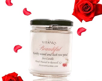Sandalwood Rose Soy Candle: Rose Scented, Non-Toxic