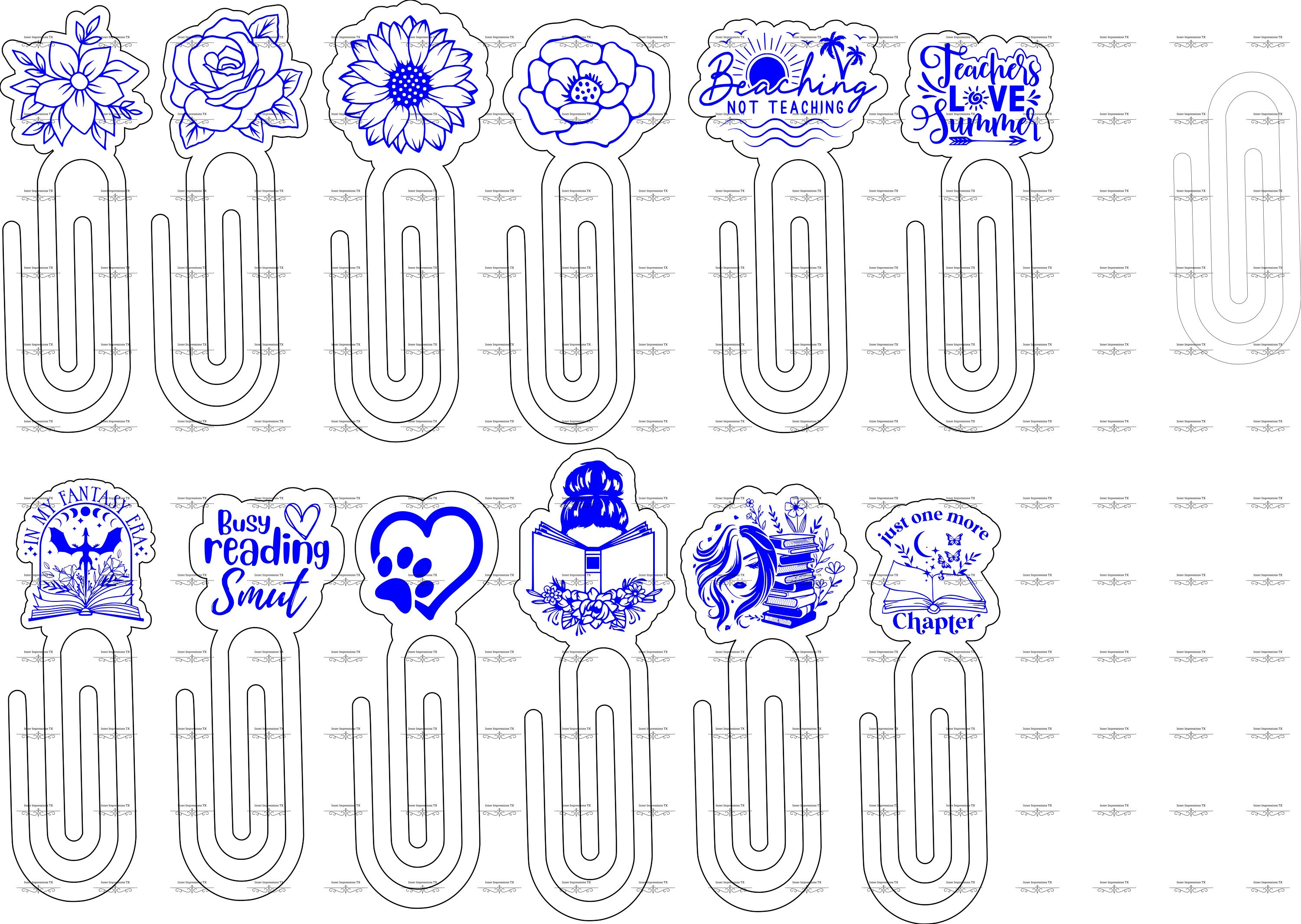 Floral Paperclip Bookmark Laser Cut Files: 12 Designs (SVG, DXF, PDF ...
