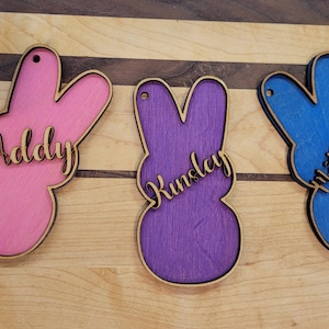 Easter peeps name tag Laser files, Personalized easter name tag SVG