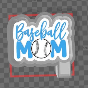 May include: A white sticker with a blue and white baseball design. The sticker says "Baseball Mom" with a baseball graphic in the middle.