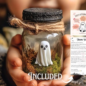 Emotional Supporter Ghost In A Jar with Daily Affirmations Card! Perfect Halloween Gift, Desk Buddy, Pet Ghost or Cheering Up Gift