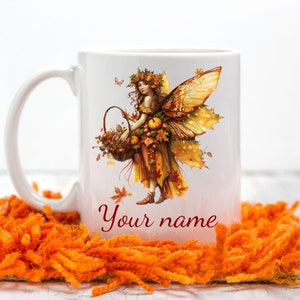 Custom Harvest Fairy Mug 2 of 4 Collection– 15 oz Ceramic with Personalized Name, Fall Design, Dishwasher Safe, Perfect for Autumn Beverages