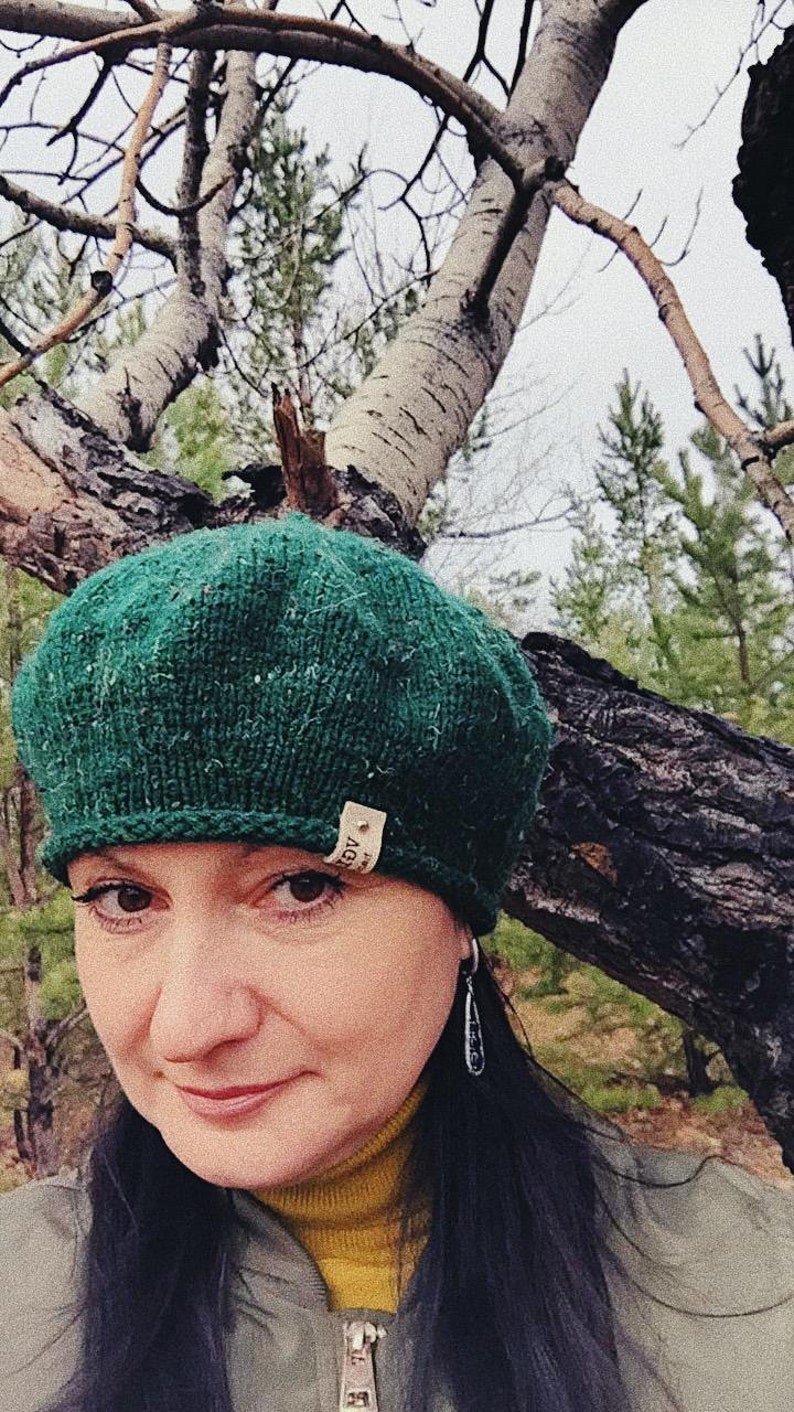 Green Knit hat and scarf set knit accessories Beret crocheted Basque Beret Hat French Wool Beret