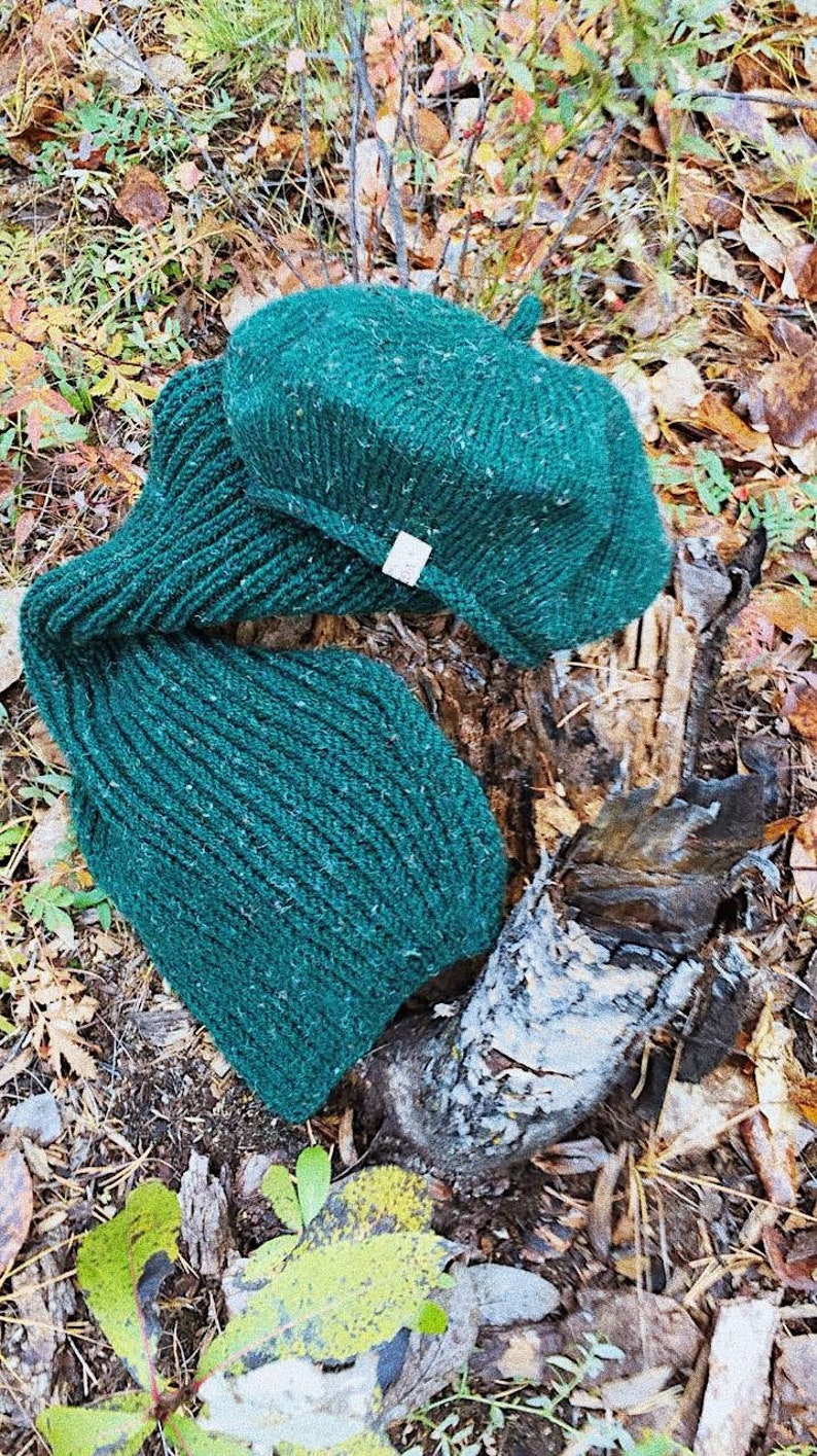 Green Knit hat and scarf set knit accessories Beret crocheted Basque Beret Hat French Wool Beret