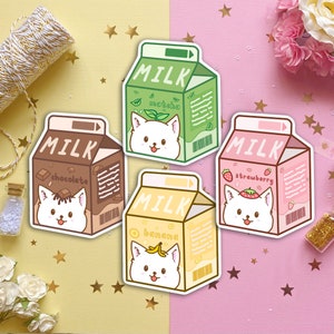 Milk Carton Stickers | Strawberry Milk | Chocolate Milk | Matcha Milk | Banana Milk | Puppy Milk Carton | Japanese Spitz | Cute Stickers