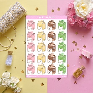 Milk Cartons Sticker Sheet | Strawberry | Chocolate | Matcha | Banana | Cute Milk Carton Stickers | Puppy Stickers | Cute Dog | Planner