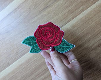 Rose Applique patch, rose glitter patch, rose embroidery patch, rose iron on, embroidered rose iron on, rose flower embroidery, valentine