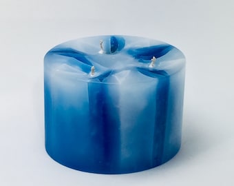 Candle blue blue candle with three wicks, 3 flames candle, candle 3 lights, three wick candle, three-flame candle, Advent